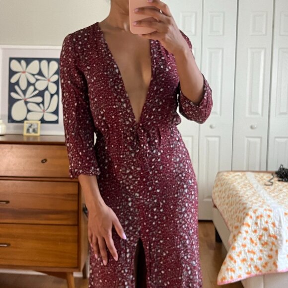 Reformation Bree Animal Print Burgundy Red Midi Dress (XS) - Picture 10 of 12